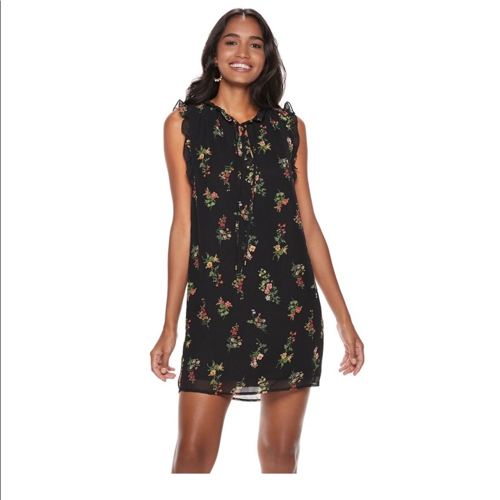 Sharagano floral ruffle sleeve dress